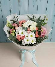 Букет цветов из:  Розы, Лизиантусы и Хризантемы в Топках