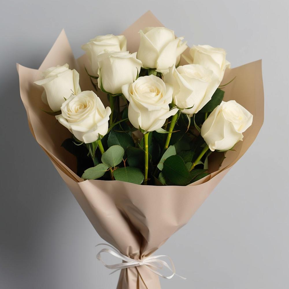 Букет 9 Белых роз Эдлесс Лав в Топках