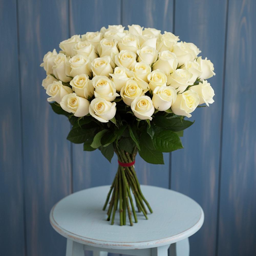Букет 51 Белая роза Эдлесс Лав в Топках