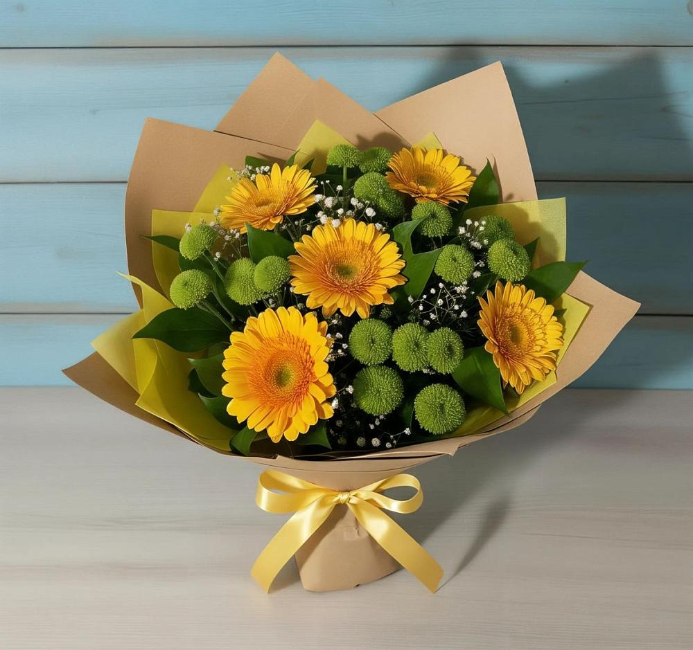 Букет цветов из: Герберы и Хризантемы в Топках