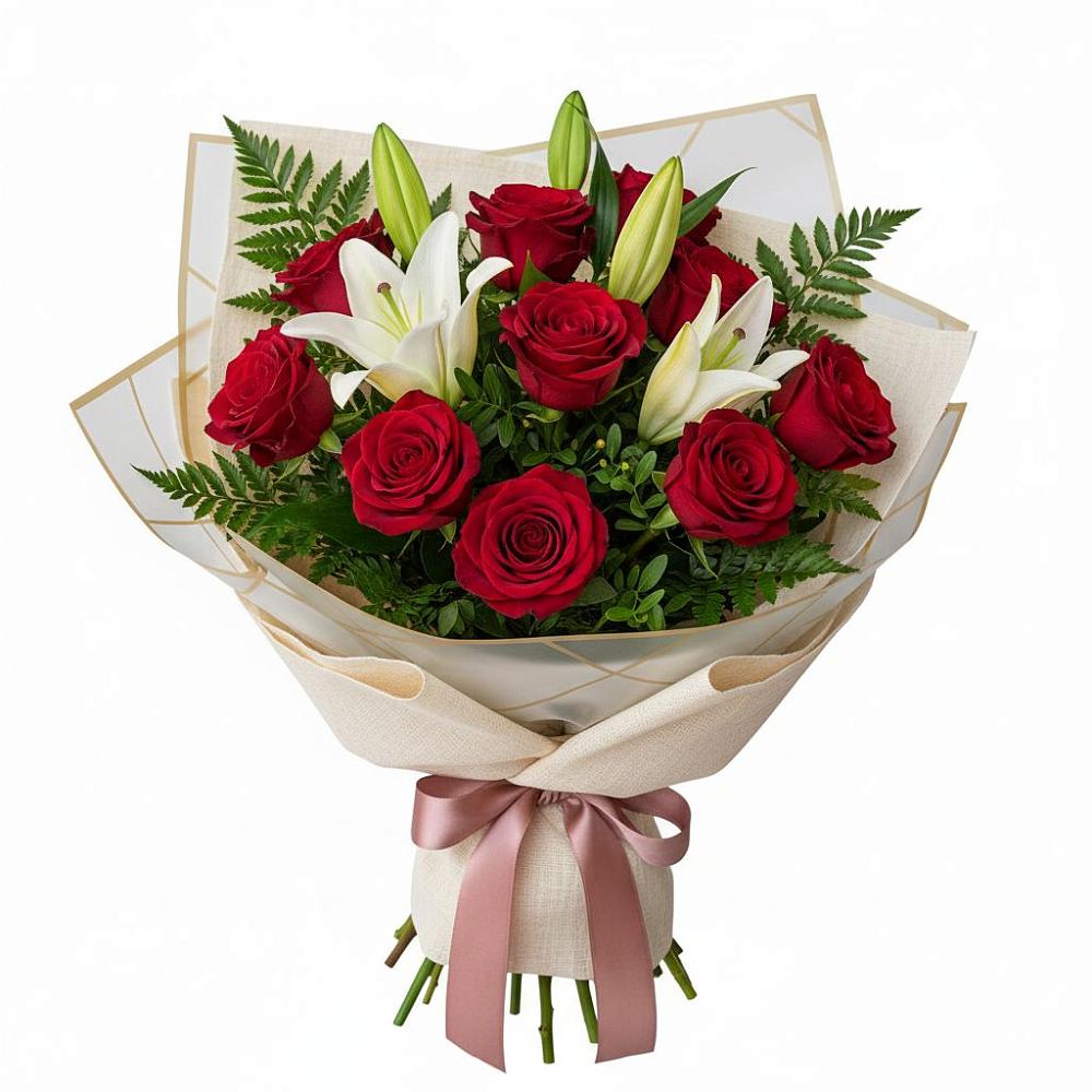 Букет цветов из: Лилии и Розы в Топках