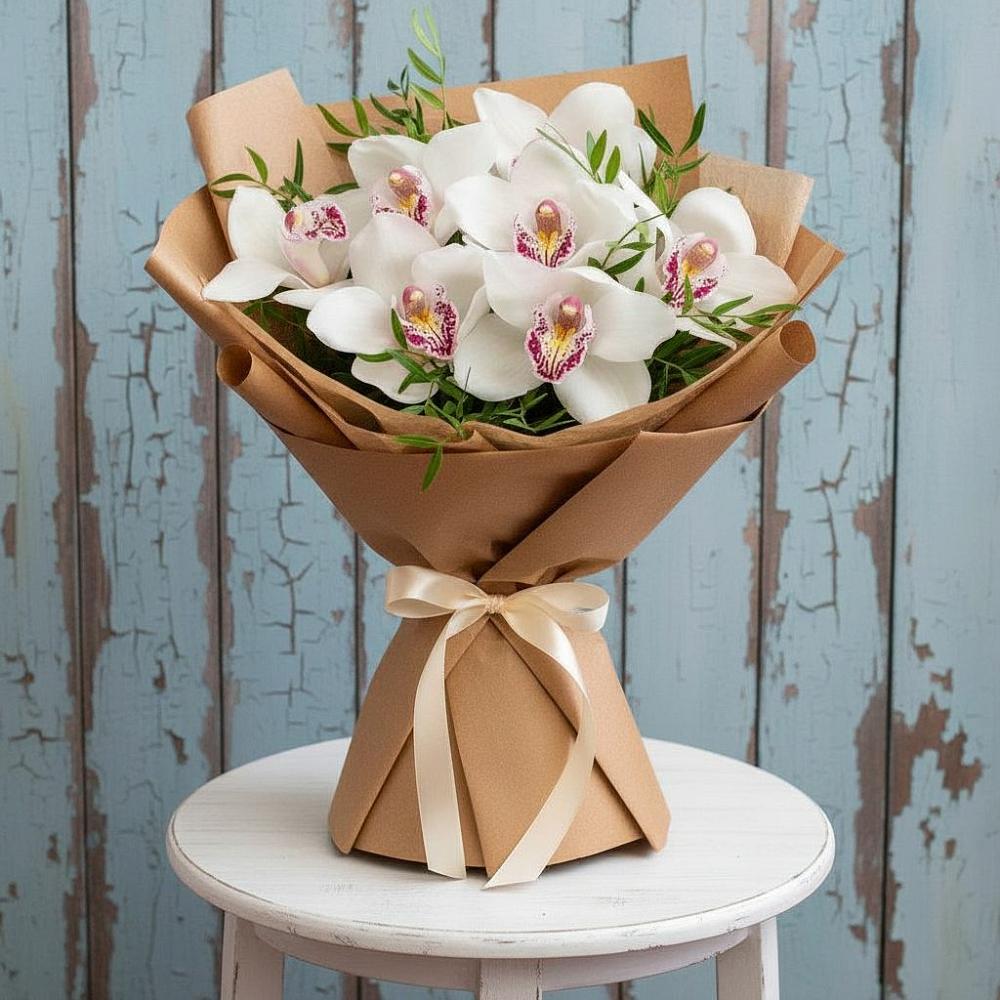Букет цветов из: Орхидеи и Розы в Топках
