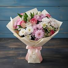 Букет цветов из:  Хризантемы, Альстромерии и Розы #REPLACE_PRED# Топках