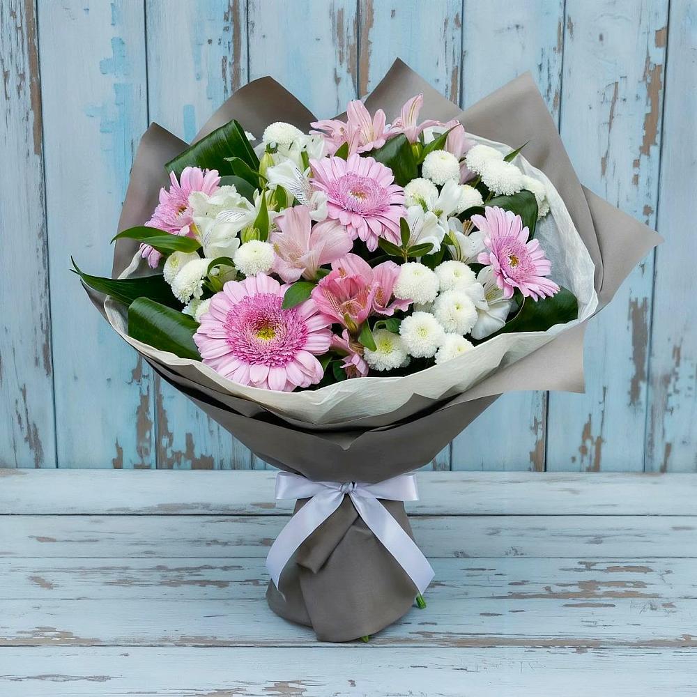 Букет цветов из: Герберы, Альстромерии и Хризантемы в Топках