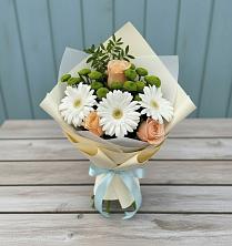 Букет цветов из:  Герберы, Розы и Хризантемы в Топках